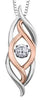 Sterling Silver, Rose Gold Accent Canadian Diamond Pulse Pendant Necklace.