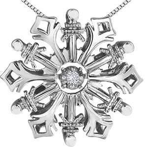 Sterling Silver Canadian Diamond Snowflake Pulse Pendant Necklace.