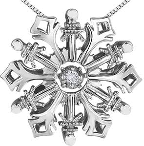 Sterling Silver Canadian Diamond "Snowflake" Pulse Pendant Necklace.