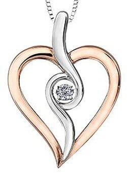 Sterling Silver, Rose Gold Accent Canadian Diamond Heart Pulse Pendant Necklace.