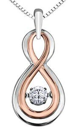 Sterling Silver, Rose Gold Accent Canadian Diamond Pulse Pendant Necklace.