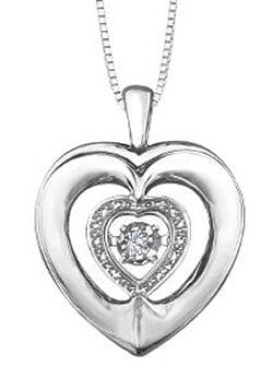 Sterling Silver Diamond Heart Pulse Pendant Necklace.