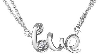 Sterling Silver Diamond "Love" Pulse Pendant Necklace.