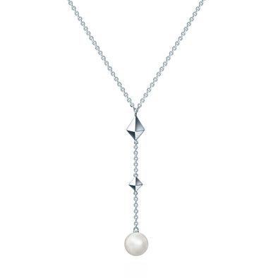 Sterling Silver Pearl and Stud Drop Necklace