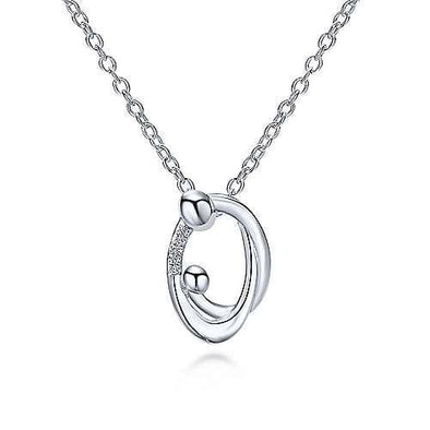 Sterling Silver Diamond Mother And Child / Mom Pendant Necklace.