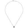 Sterling Silver Blue Sapphire Hammered Pave Pendant Necklace.