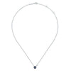 Sterling Silver Blue Sapphire Cluster with Side Bezel Diamond Pendant Necklace.