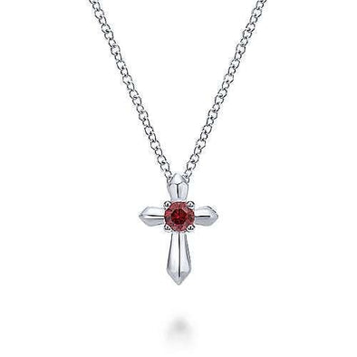 Sterling Silver Ruby Cross Pendant Necklace.