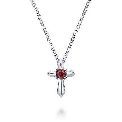 Sterling Silver Ruby Cross Pendant Necklace.