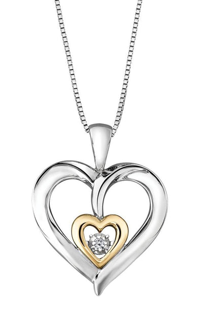 Sterling Silver Yellow Gold Accent Diamond Heart Pulse Pendant Necklace.