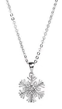 Sterling Silver Canadian Diamond "Snowflake" Solitaire Pendant Necklace.