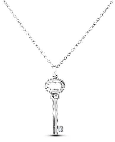 Sterling Silver Canadian Diamond "Key" Solitaire Pendant Necklace.