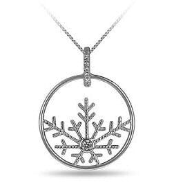 Sterling Silver Diamond Snowflake Pendant Necklace.