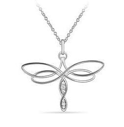 Sterling Silver Diamond Dragonfly Pendant Necklace.