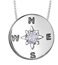 Sterling Silver Canadian Diamond Compass Pendant Necklace.