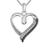 Sterling Silver Black & White Diamond, Diamond Heart Pendant Necklace.