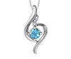 Sterling Silver Blue Topaz, Diamond Drop Pendant Necklace.