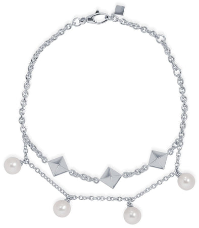 Sterling Silver Pearl Stud Chain Bracelet