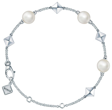 Sterling Silver Pearl and Stud Chain Bracelet