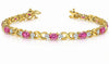 Yellow Gold Vermeil, Sterling Silver Lab Created Pink Sapphire, Lab Grown Diamond Tennis Bracelet.