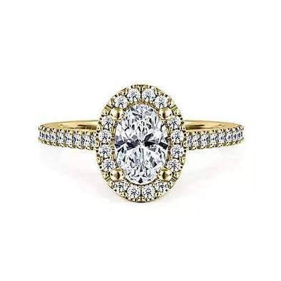 Yellow Gold Lab-Grown Center Diamond With Earth Mined Accent Diamonds Engagement Ring.